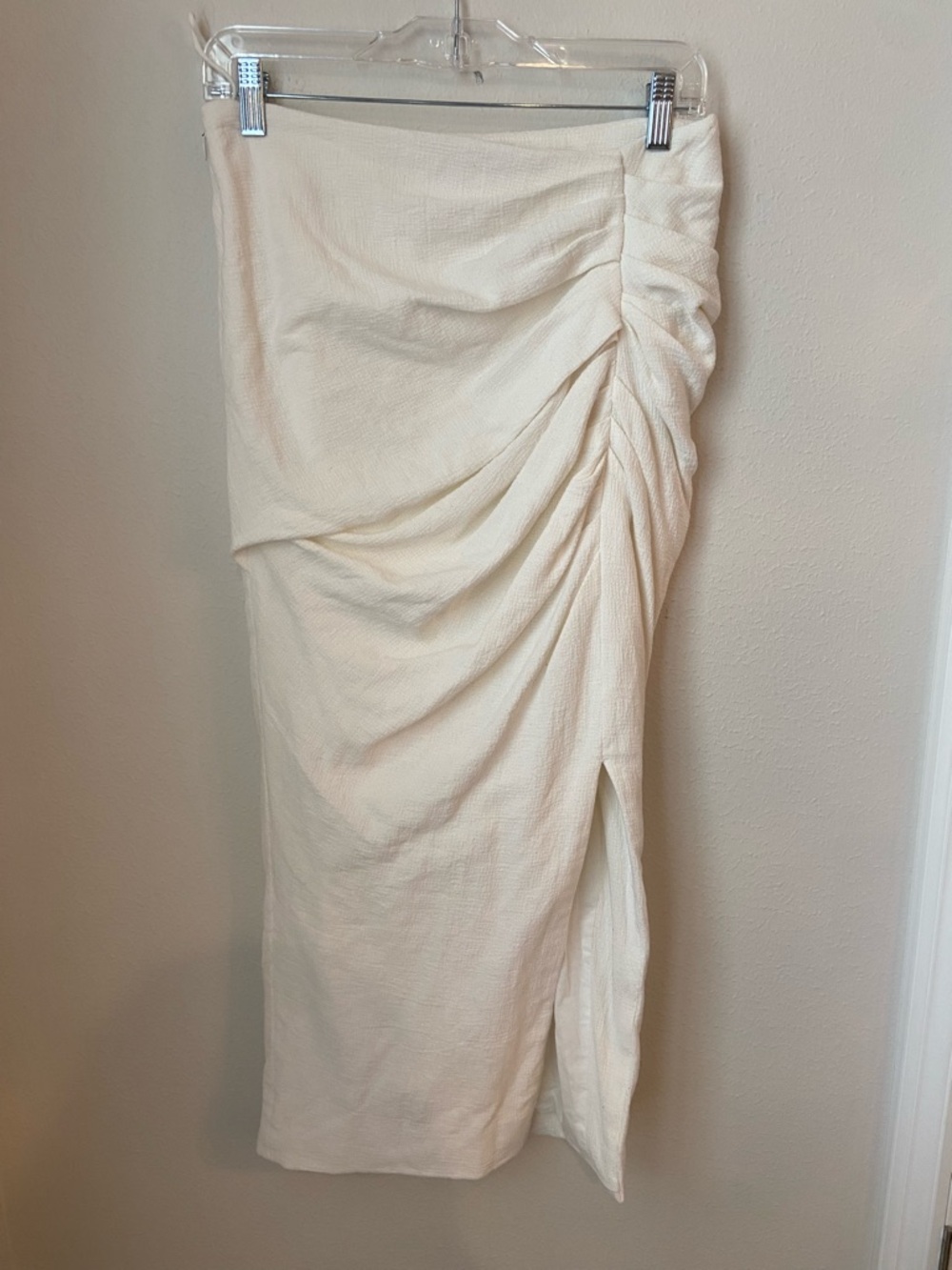 Jonathan Simkhai Hayden Ivory Ruched Midi Skirt Side Slit Size 6 - Picture 3 of 10
